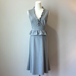 Nanette Lepore Grey Pinstripe Deep-V "Gemini" Dress - Size 6
